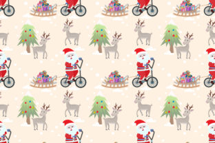 Santa Claus on Bicycle Seamless Pattern
