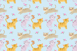 Seamless Pattern with Cat and Butterfly