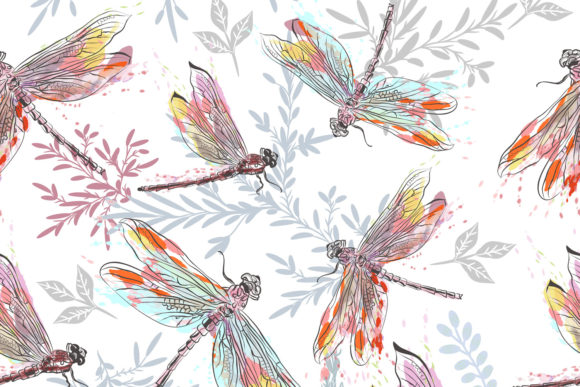Vector Pattern Dragonfly in Watercolor